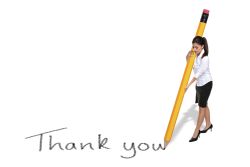 Girl with giant pencil writing words of gratitude